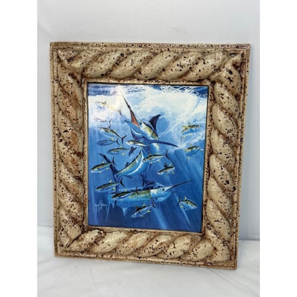 Guy Harvey Marlin Fish Tile Framed Tile Frame 15" by 13" Crazing